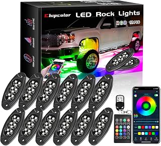 12 Pods LED Rock Lights Kit, APP/RF Control Multicolor MagicRGB Underglow Neon Lights Waterproof Brake Light Music Mode Exterior Rock Lights for Car Jeep Truck ATV RZR UTV Off Road