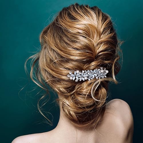 HINZIC 2 pasadores de flores para mujer pinzas de perlas de cristal pasadores de pelo vintage con diamantes de imitación para cabello largo