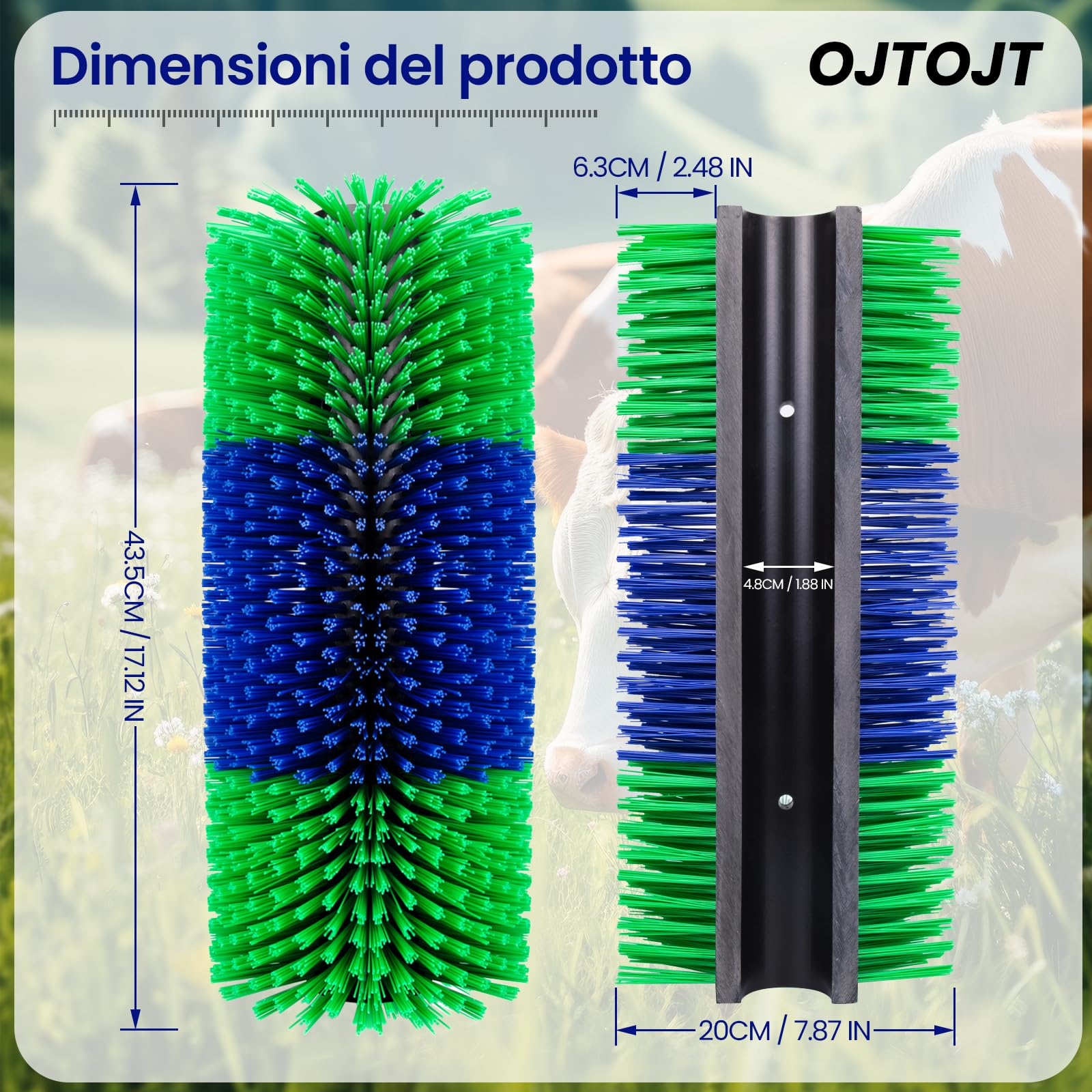 Spazzola per Tiragraffi per Bestiame,OJTOJT Spazzola per Cavalli 44X20X10CM Tiragraffi per Mucche Spazzola per Mucca per Alleviare Prurito alla Schiena,per Cavalli,Maiali (44X20X10CM, unità, 2)