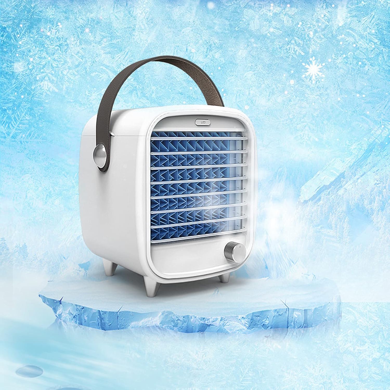 Mini Personal Air Conditioner Fan USB Portable Air Cooler with Blue LED night light 9in Stepless speed Evaporative Cooler for Home Office Bedroom