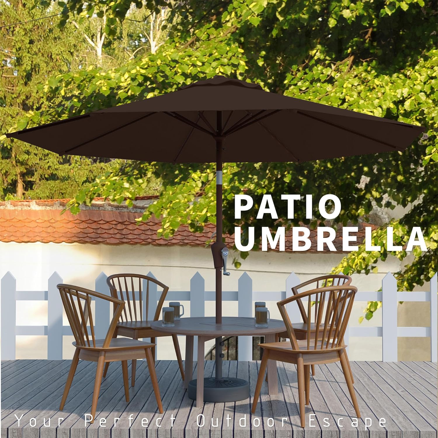 10FT Patio Umbrella, Outdoor Umbrella with Push Button Tilt and Crank, 8 Sturdy Ribs, UV Protection & Waterproof Market Umbrella for Pool, Backyard, Beach,Deck