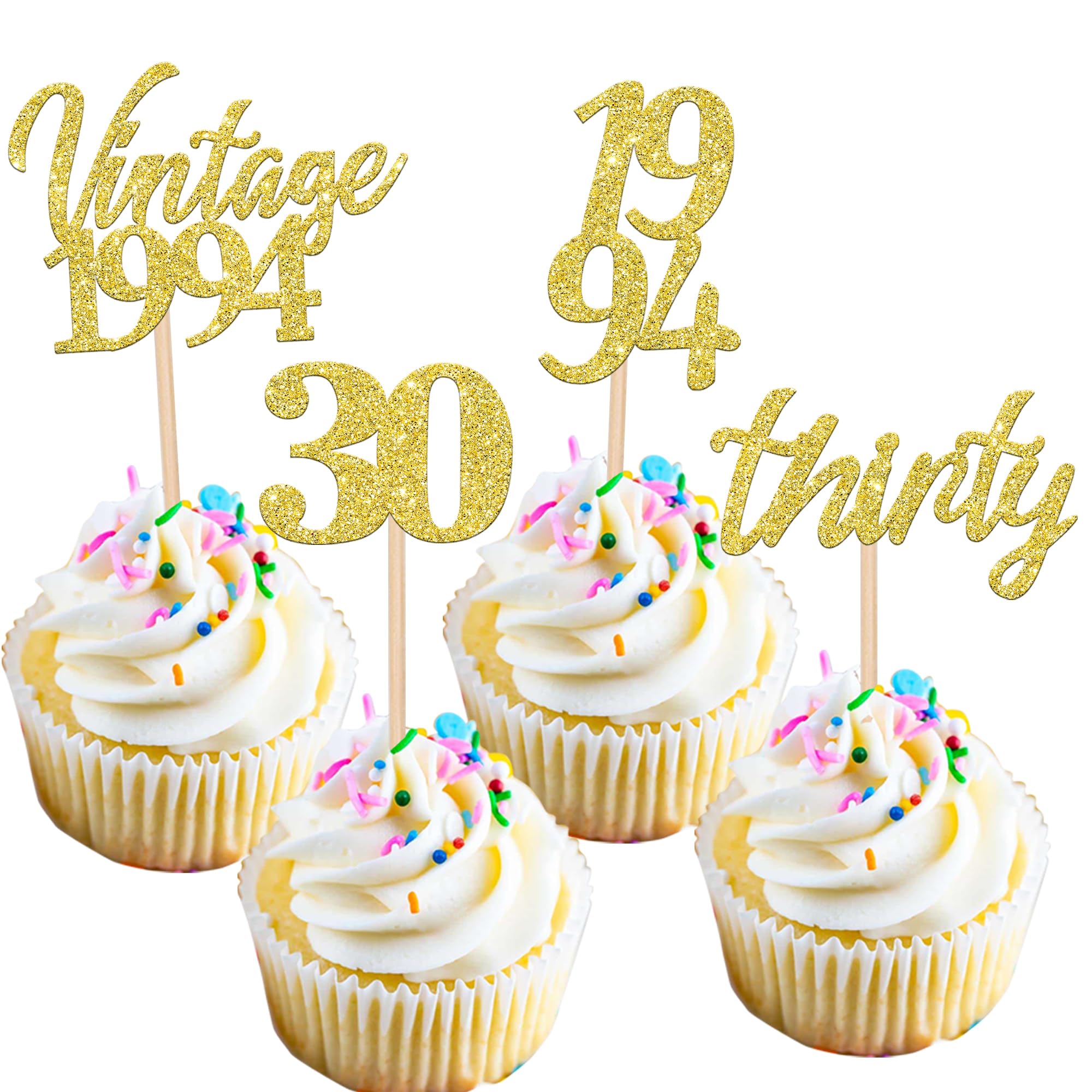 30. Geburtstag Kuchendekoration "1994" - Limited Edition, Gold-glitzernd, Handgefertigt, Mit Stäbchen, Für Kuchen Oder Cupcakes