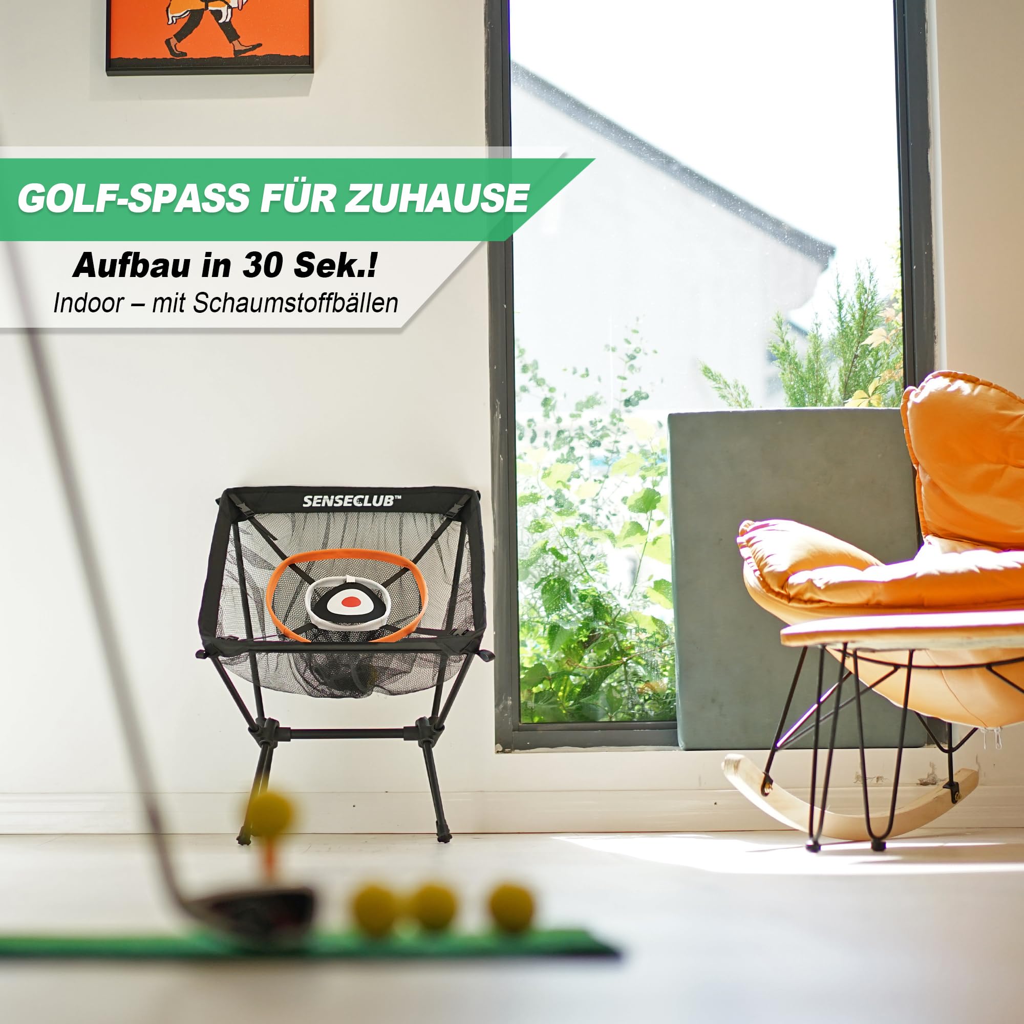 SENSECLUB Chipping-Netz und -Matte für drinnen, Golf-Übungsziel mit Tee und Bällen, Geschenkidee für Golfer im Garten