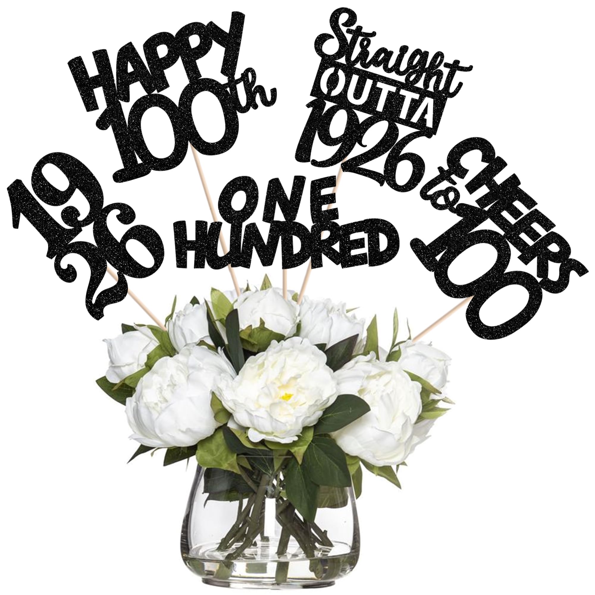 15 PCS 100th Birthday Centerpiece Sticks One Hundred Happy 100th Straight Outta 1926 Table Flower Centerpieces Sticks Cheers to 100 Floral Decorations for 100th Birthday Party Centerpieces Black