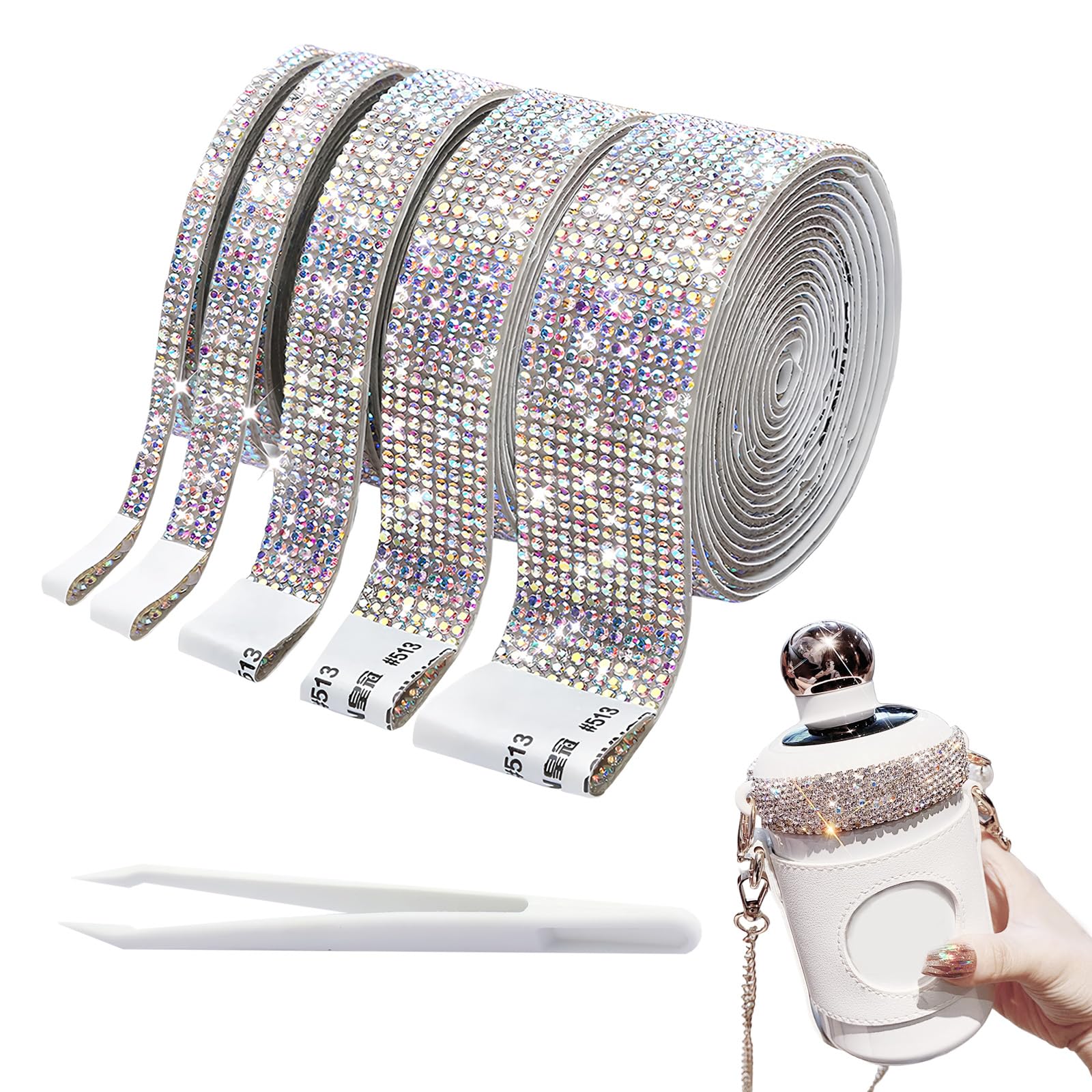 4 rollen zelfklevende kristallen strassband, harsdiamantband in 4 maten, glitterlint van 12,5 meter voor kleding, bruiloft, handwerk, geschenkdecoratie (ronde diamant
