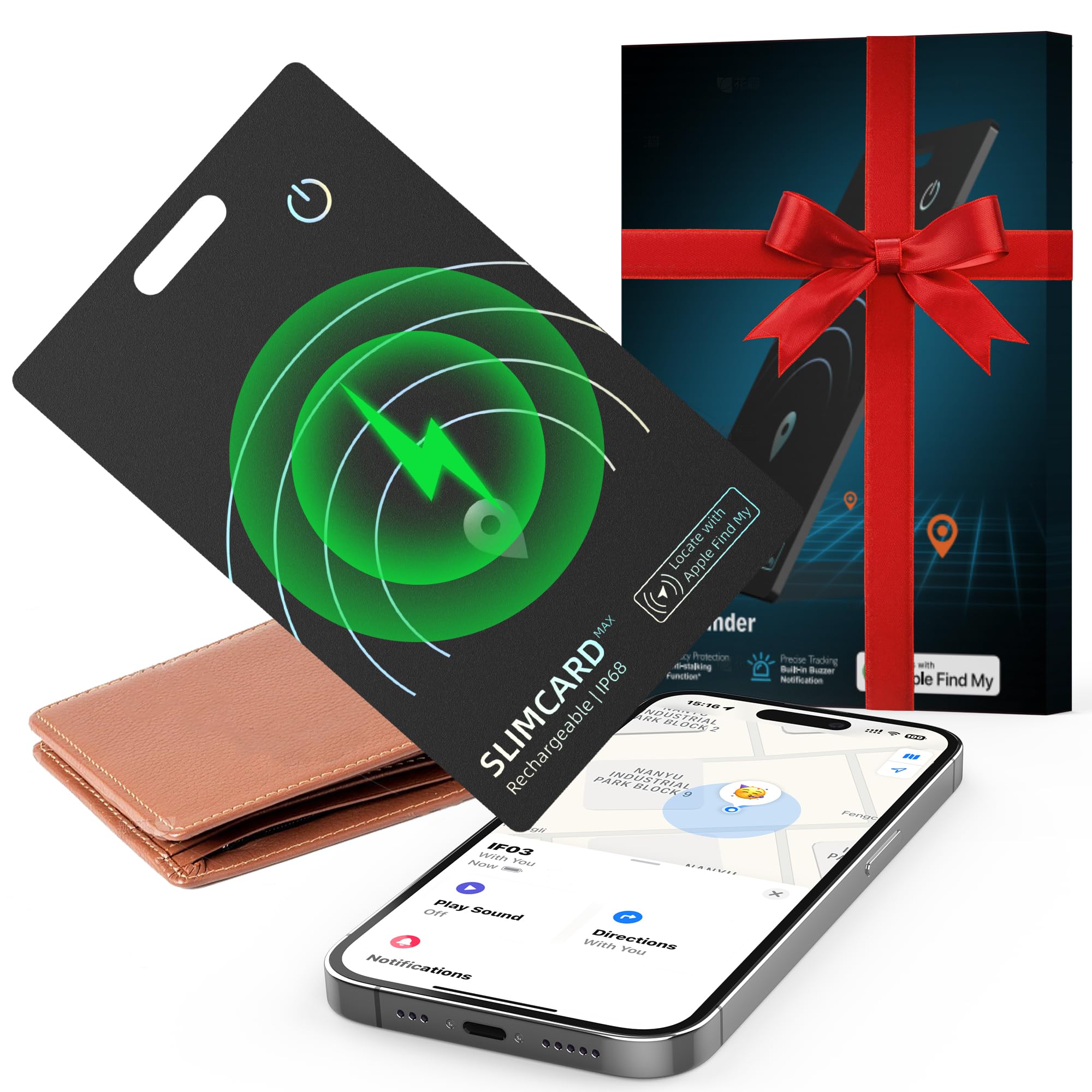 Thin Wallet Tracker, [Apple MFi Certified] Wallet Tracker Card 0.07in Slim Rechargeable Tracking Card Bluetooth Wallets Finder IP68 Waterproof for