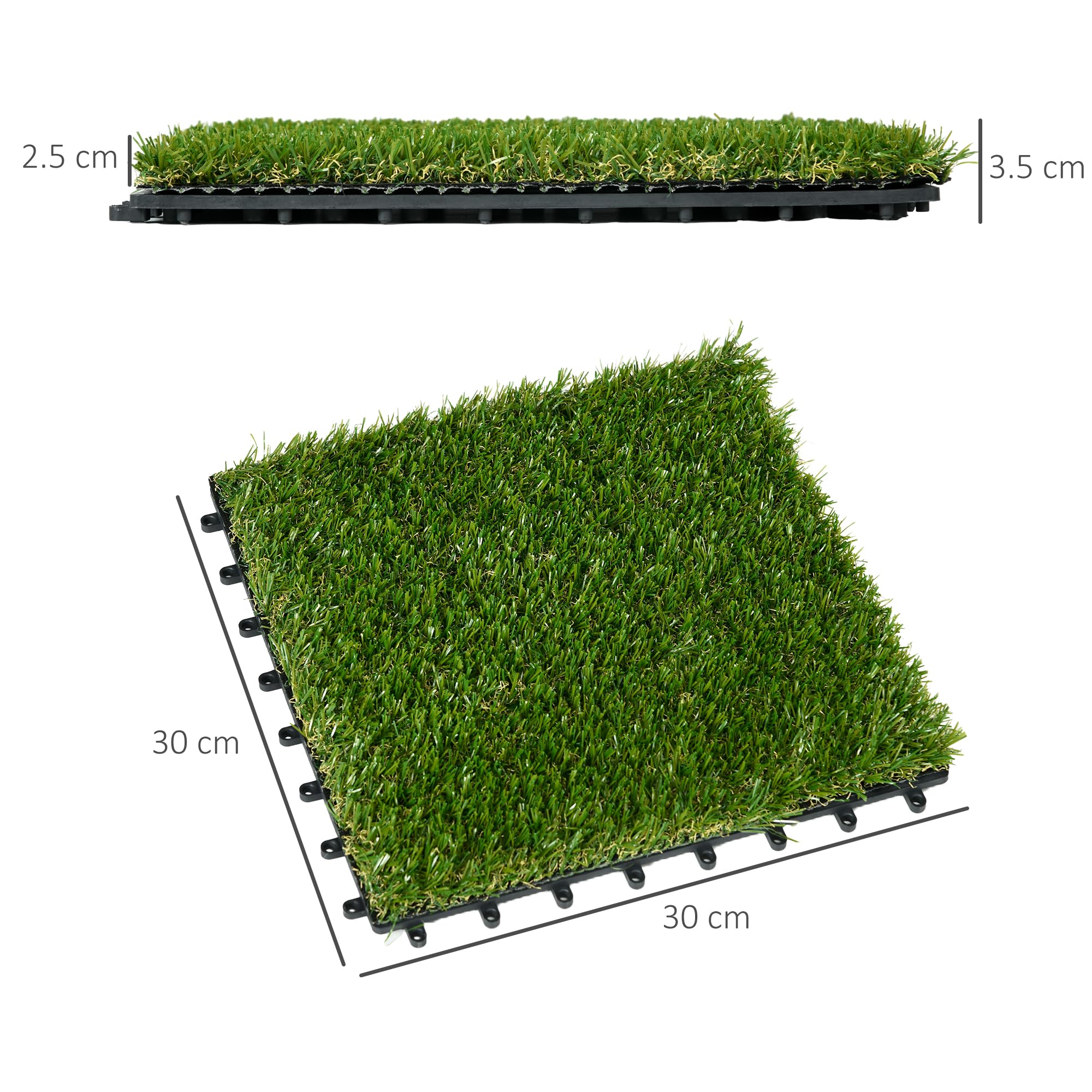 Outsunny Piastrelle da Giardino con Erba Sintetica 30x30cm 10 Pezzi, Prato Artificiale Realistico, Verde