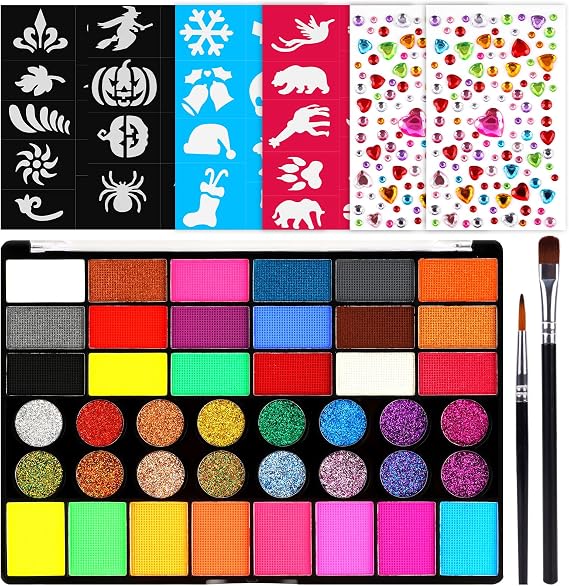 Alaoo Palette de Grimage Hypoallergénique 40 Couleurs avec Strass