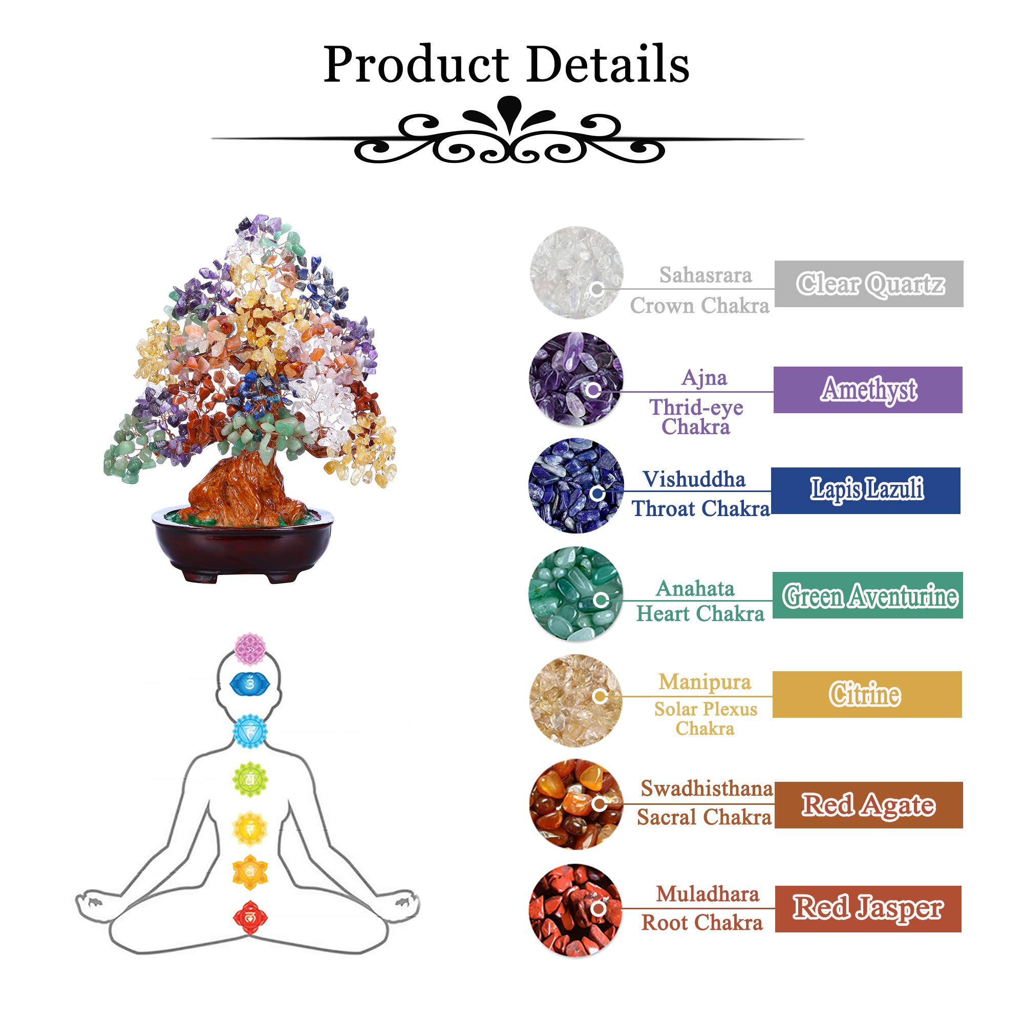 JSDDE Arbre Feng Shui Pierre Ornements de Base Ovale en Résine Grand Arbre de Vie en Cristal Décoration Jardin Maison Chakra Cadeau Fête des Mères