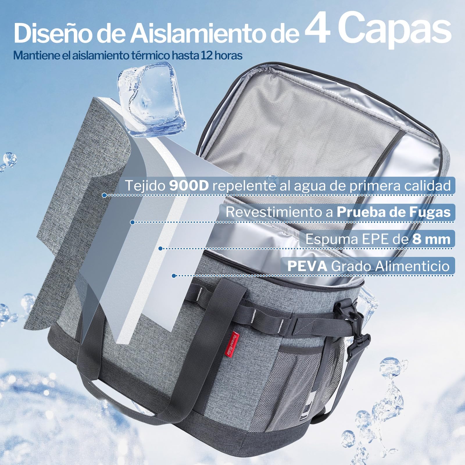 Nevera Portatil 30L, 12 Horas de Refrigeración, Bolsa Nevera Isotermica Porta Alimento Grande con múltiples Asas, Bolso Termica Plegable para Camping, Picnic, Playa