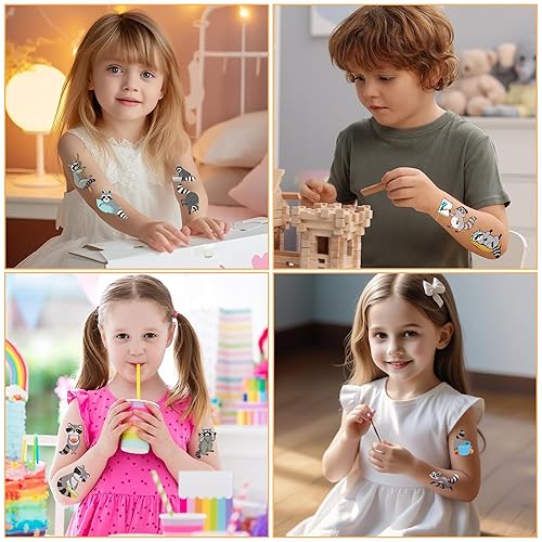 Capybala Temporary Tattoos - 200+ Capybala Tattoo Stickers for Birthday Party Decorations, Animal Party Favors Supplies for Girls Boys Kids, School Prize(8 Sheets)(Raccoon)