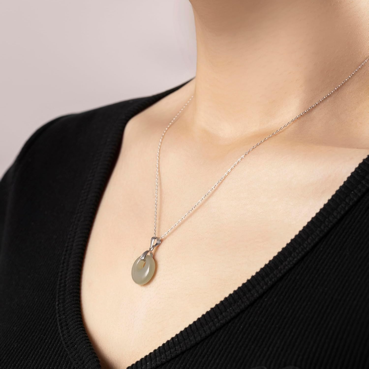 Lucky Genuine Jade Silver Necklace Perfect Gift for Her Gift Wrapped 18-20 Inch Handmade 14K Gold Plated 925 Sterling Silver Dainty Long Thin Elegant Classic Bring Good Fortune Keenove - Image 2