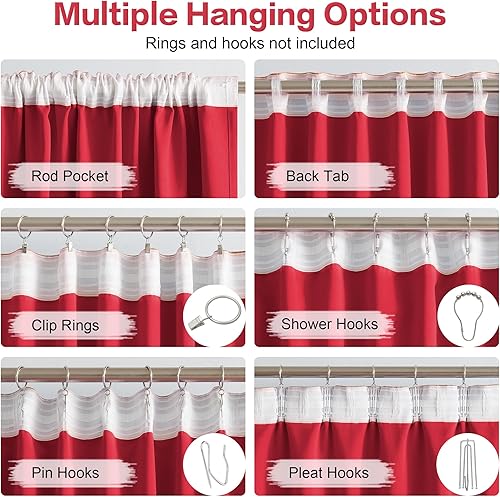 Miniatura 3 de DUALIFE Cortinas rojas para oscurecer la habitación, bolsillo con pestaña trasera, aislamiento térmico, bloqueo de luz, cortinas de ventana para