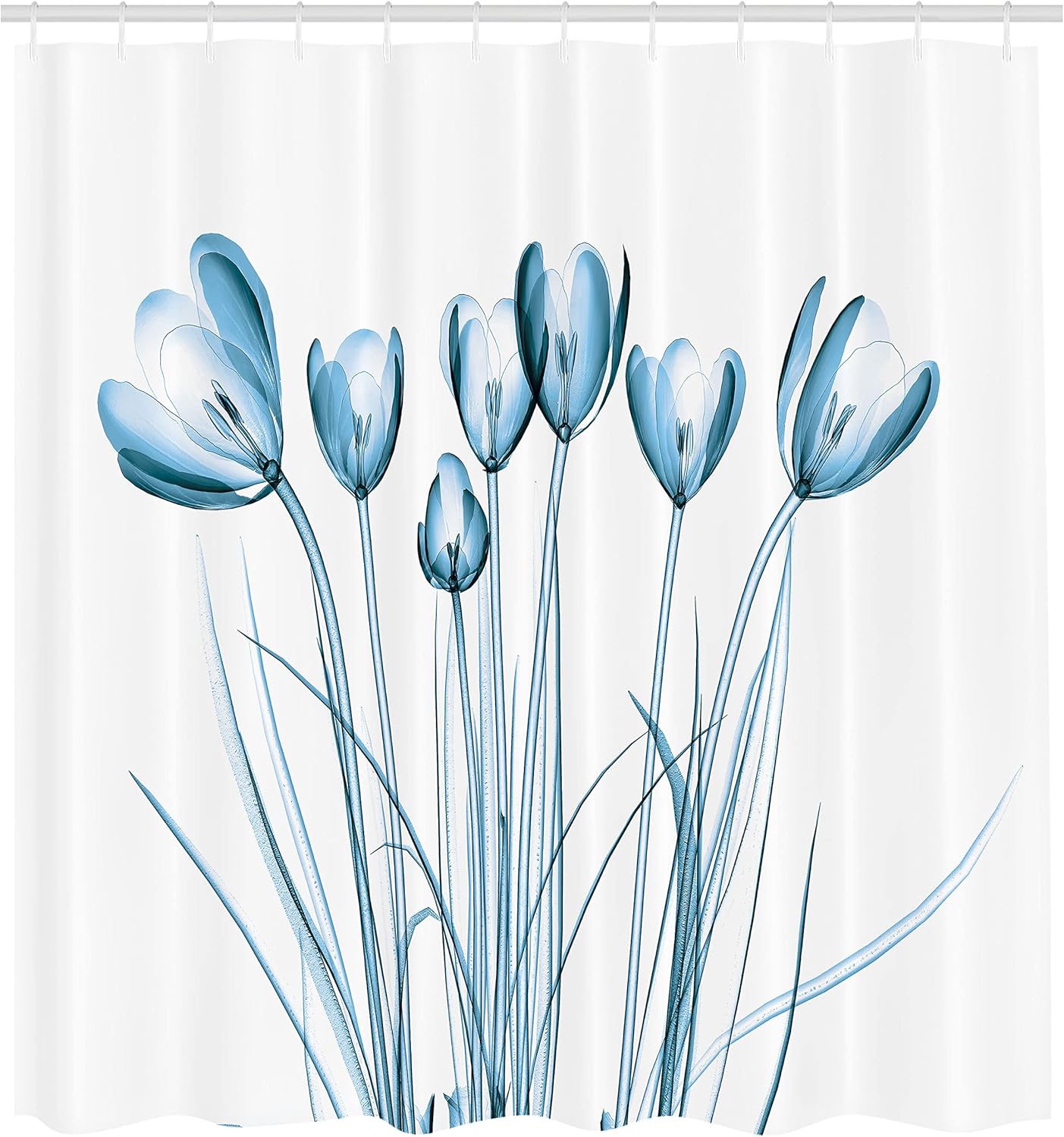 Ambesonne Flower Shower Curtain, X-ray Image of Tulips Solarized Effect Nature Inspired Illustration, Cloth Fabric Bathroom Decor Set with Hooks, 69" W x 84" L, Aqua