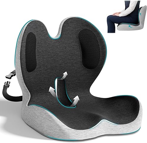 Cojín de asiento de espuma viscoelástica, cojín para silla de oficina con soporte lumbar, cojines ergonómicos en forma de L con correa, ciática