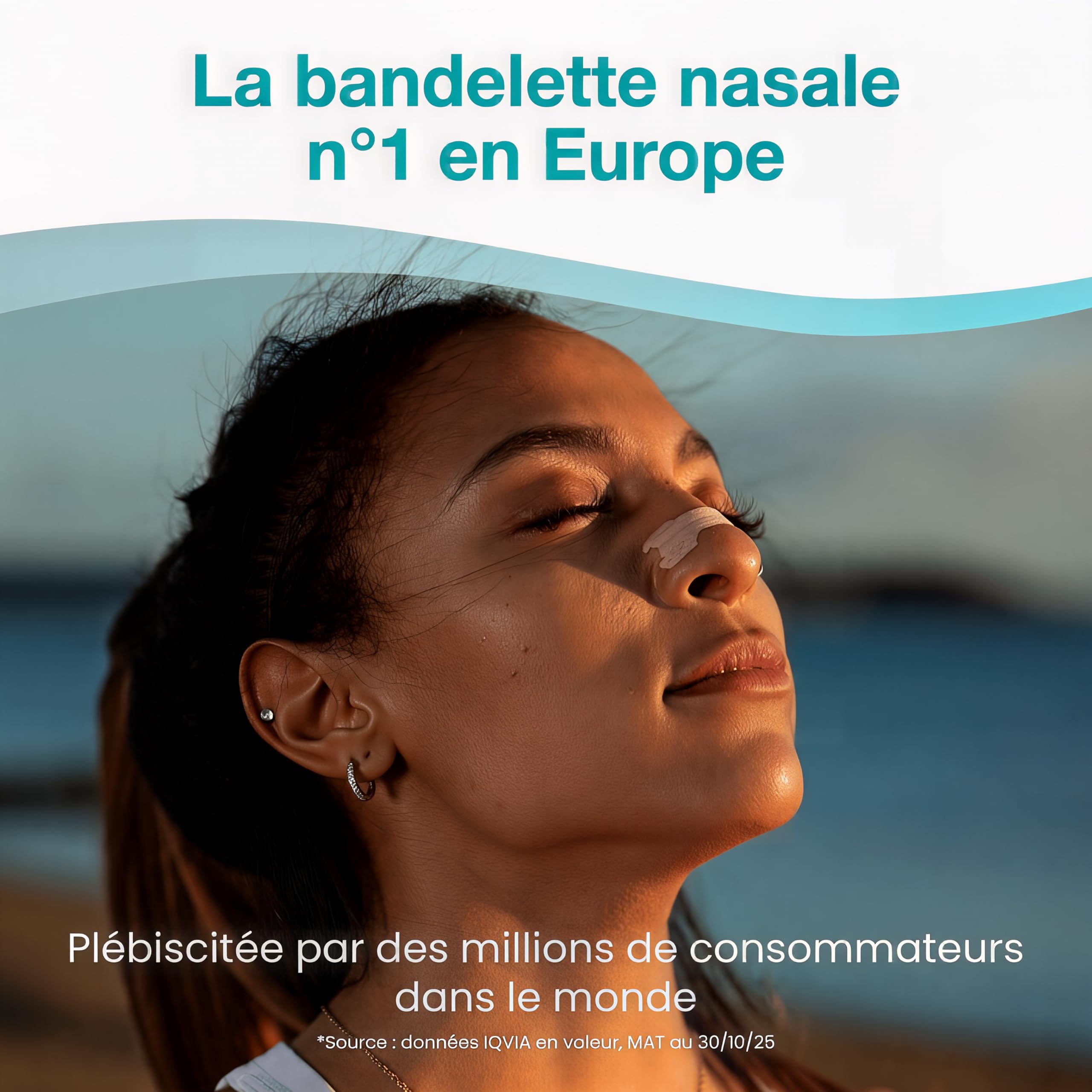 Breathe Right Sensitive - Bandelette nasale - Taille M/S - Sommeil : aide à réduire les ronflements - Rhume, allergies, sport : vous aide à mieux respirer - Convient aux peaux sensibles, 30 pièces