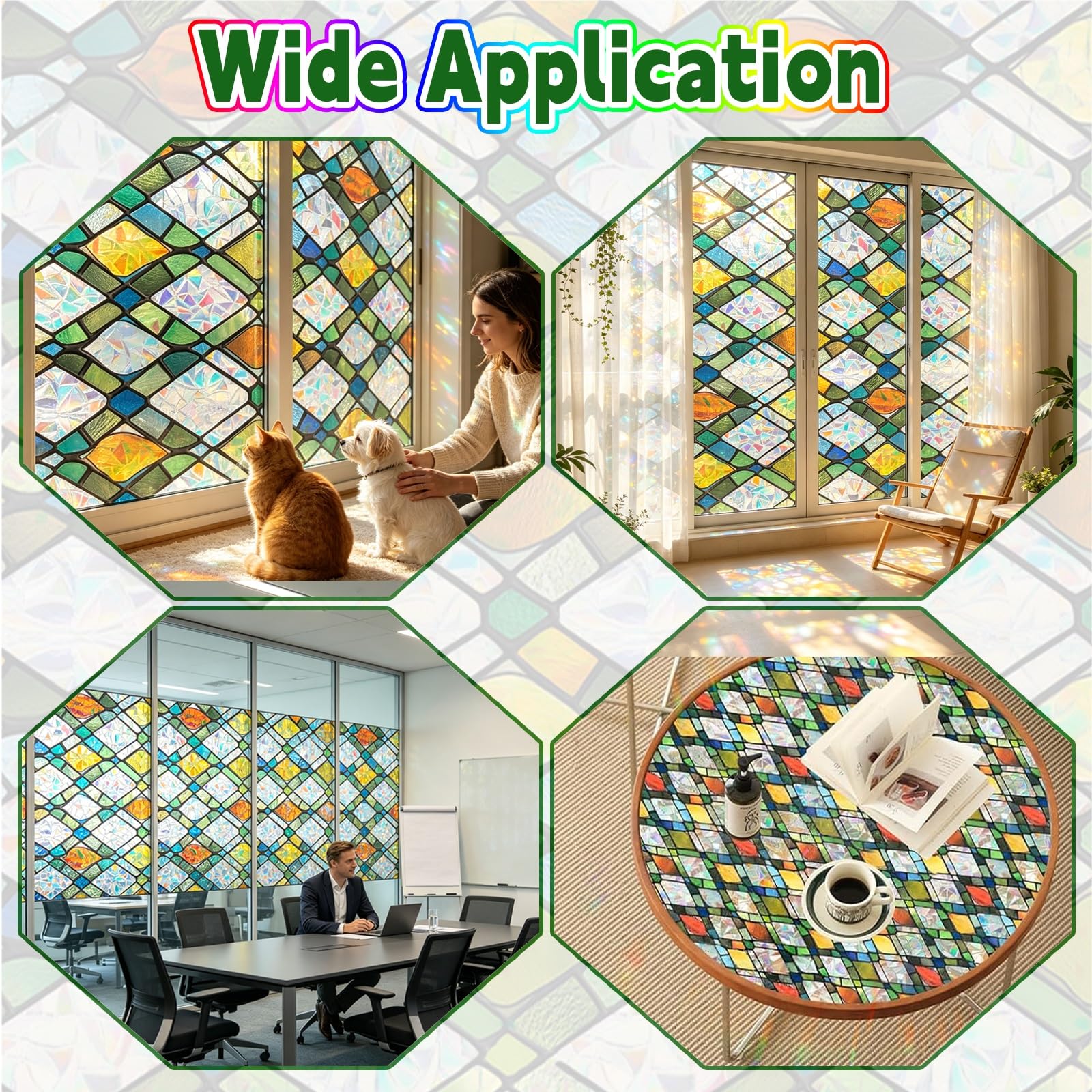 Película de La Ventana de Vidrio 100 x 900 cm con Efecto Arcoíris 3D Decoración Electroestática Anti-Ultravioleta Lámina Privacidad Ventana Adecuado Ideal Hogar y Oficina, E