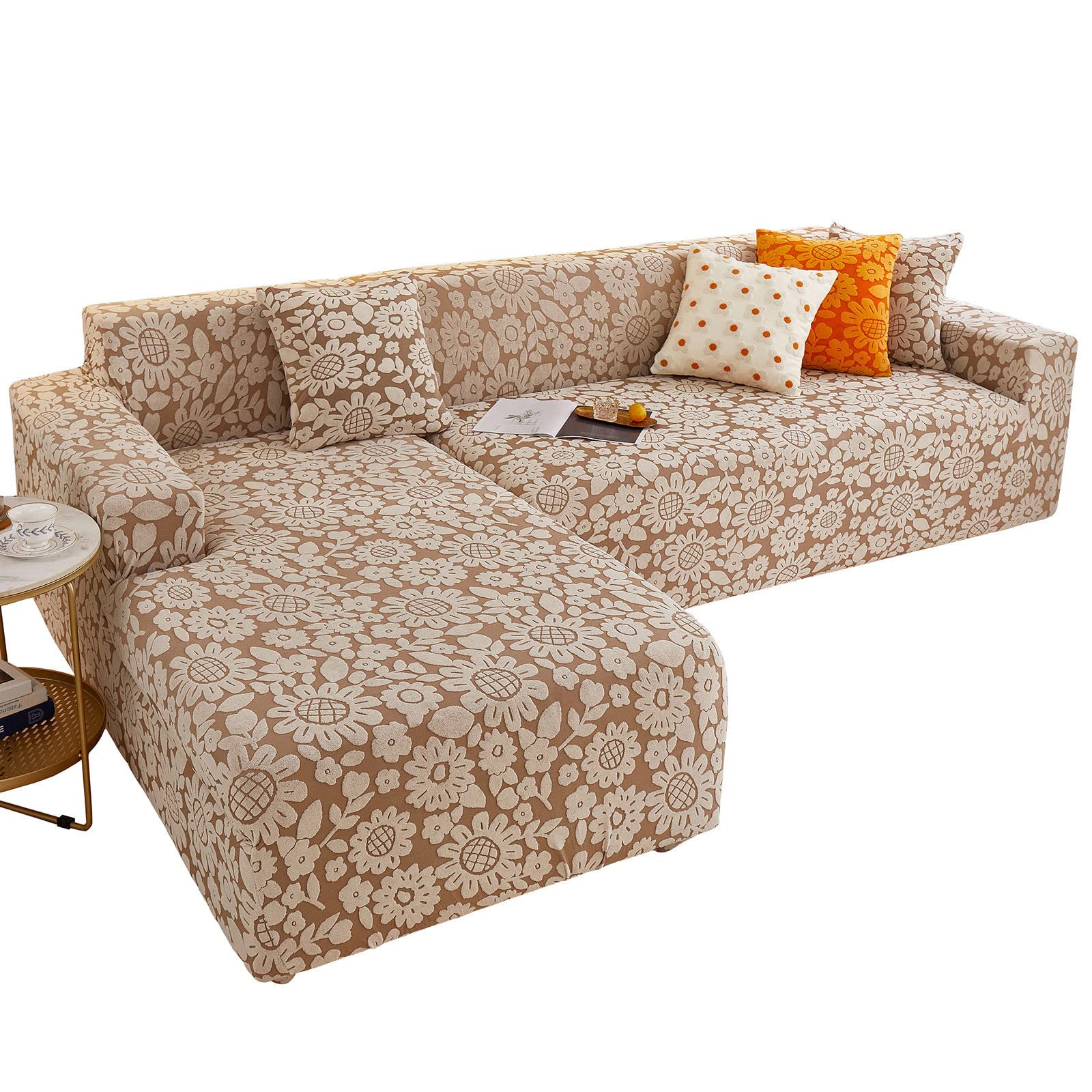 HUOLEO Stretch Sofa Slipcover L Shaped,Sectional Sofa Cover Chaise Lounge  Piece Jacquard Spandex Washable Non Slip Furniture Protector for Living