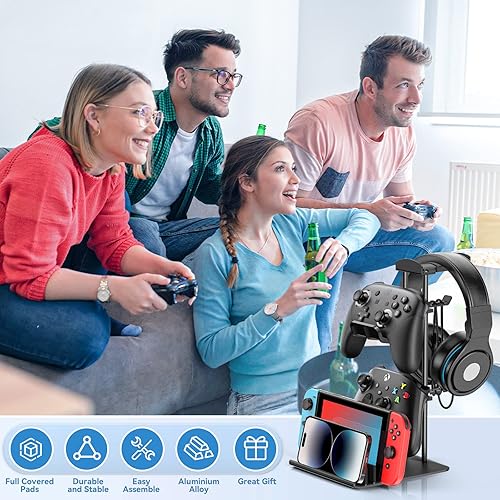 Miniatura 6 de KDD Soporte para auriculares, soporte para controlador de juego y soporte para auriculares para escritorio, soporte para auriculares con barra de