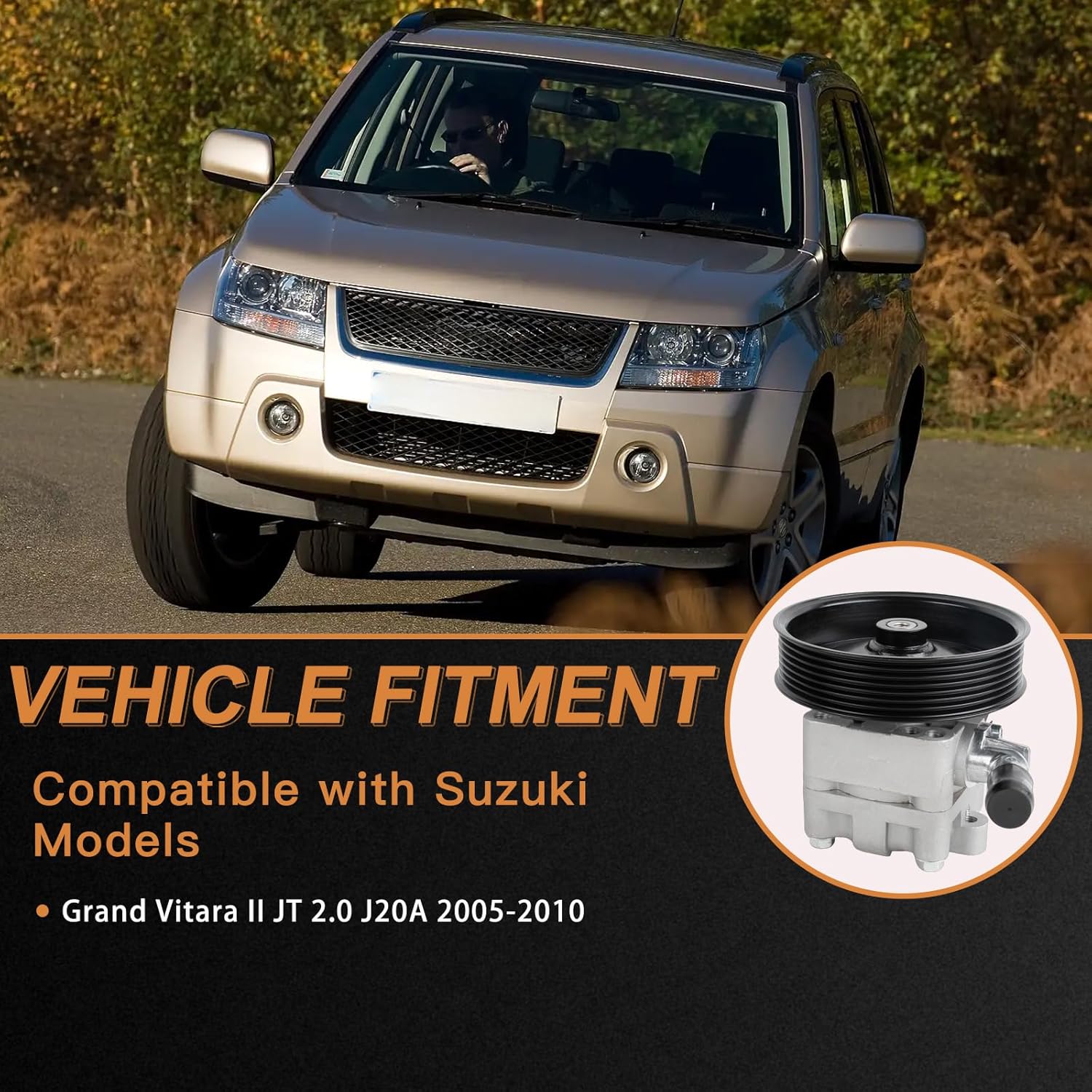 49100-65J00 Power Steering Pump Compatible with Suzuki Grand Vitara II JT 2.0 J20A 2005-2010 4910065J00