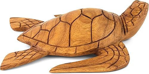 Miniatura 2 de G6 Collection Estatua de tortuga de madera para decoración del hogar, escultura tallada a mano, hecha a mano, playa, tropical, náutico, océano,