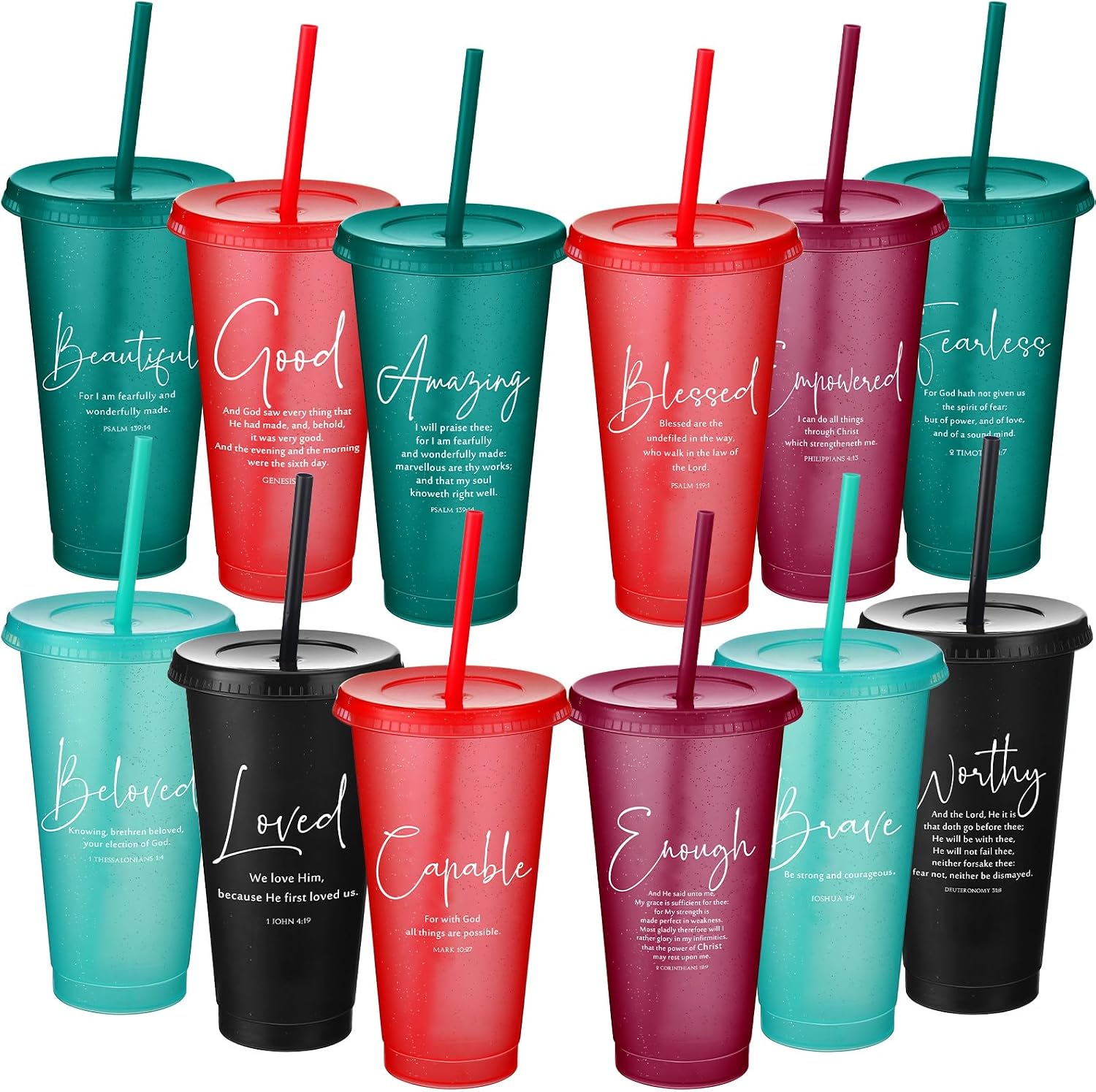 Havawish 12 Set Bible Verse Christian Tumbler Inspirational,Bright Color