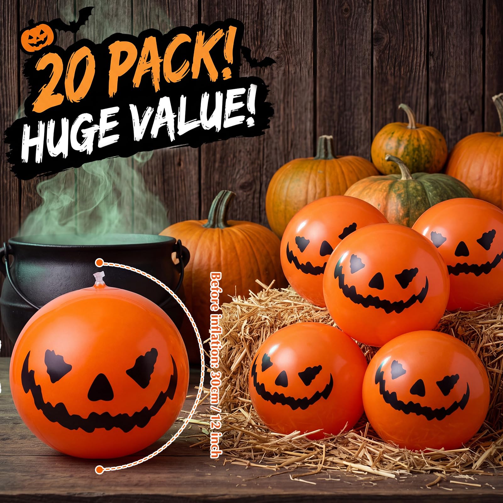 Soulchen 20 palline da spiaggia a forma di zucca di Halloween, 30,5 cm