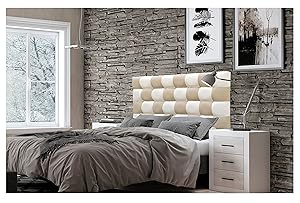 ONEK-DECCO Cabecero de Cama, tapizado en Polipiel Mod. Kansas Patchwork 2 Colores Blanco-Beige para Cama de niño, Juvenil y Matrimonio (Blanco-Beige, 135X70)