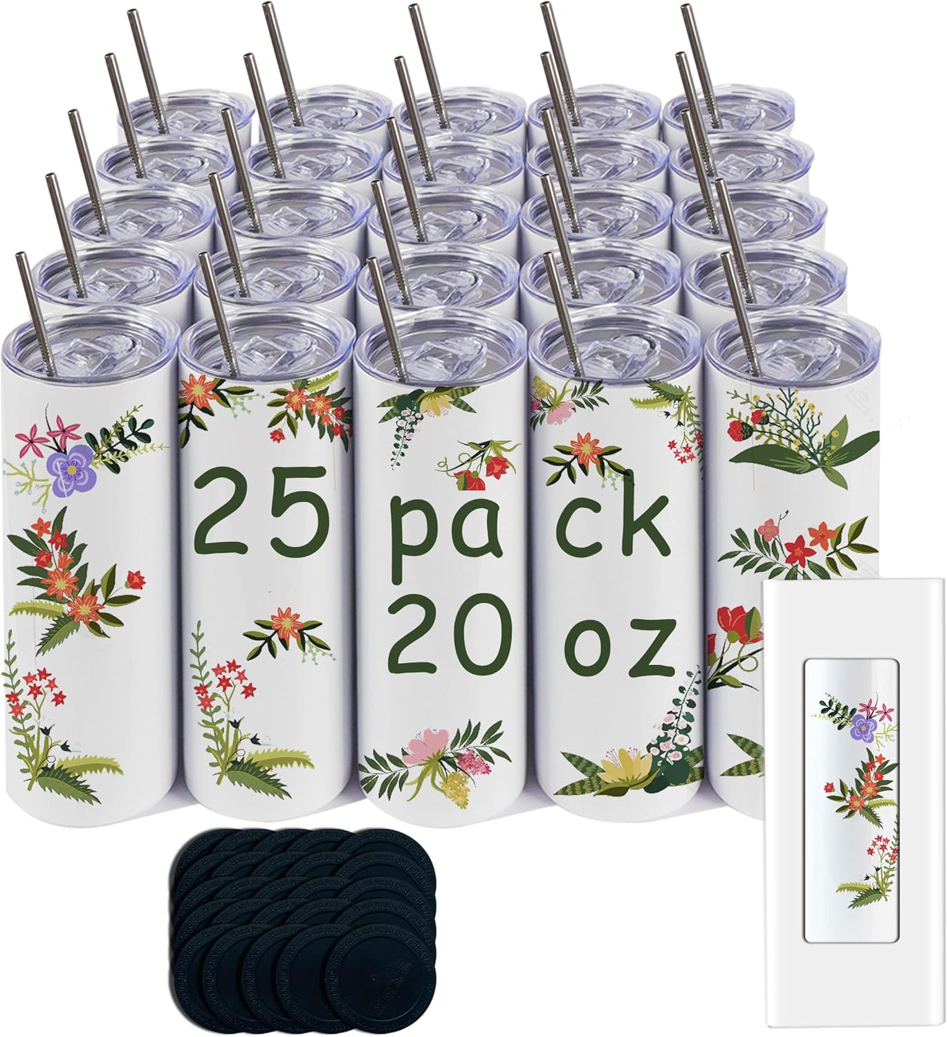 25pack sublimation straight tumbler bluk double wall stainless steel vacuum cup with metal straw and silding lid wholesale (white)