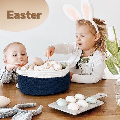 Miniatura 22 de Goodpick Cesta tejida pequeña, linda cuerda rosa, cesta de algodón para bebé, cesta de almacenamiento para habitación de guardería, caja de juguetes