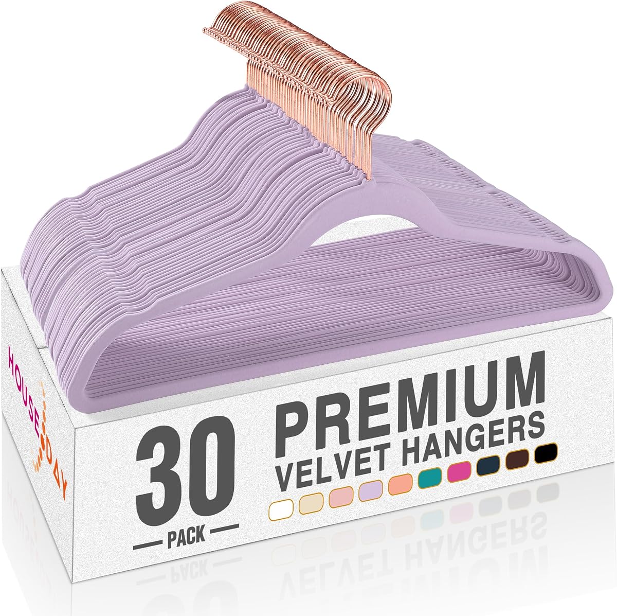 Lt-Purple Velvet Hangers 30 Pack, Premium Non-Slip Felt Clothes | Sturdy Heavy Duty Coat, Durable Hangers for Suits, Space Saving with No Hanger Mark, 360° Swivel Rotating Rose Gold Hook