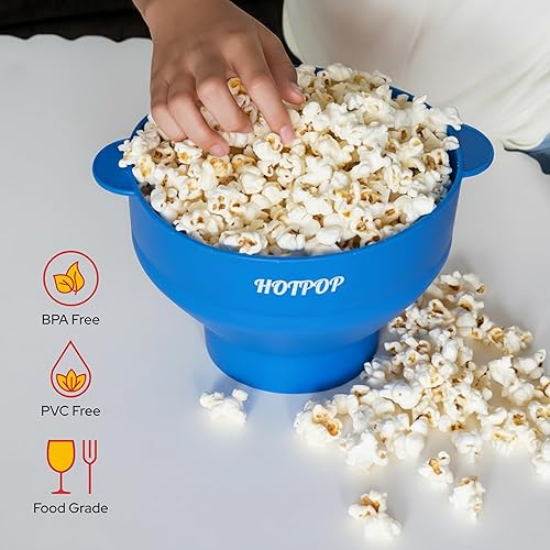 Miniatura 41 de El Hotpop Original - Palomitero para microondas, Popcorn, contenedor de silicona para hacer de palomitas de maíz, cuenco plegable sin BPA y apto