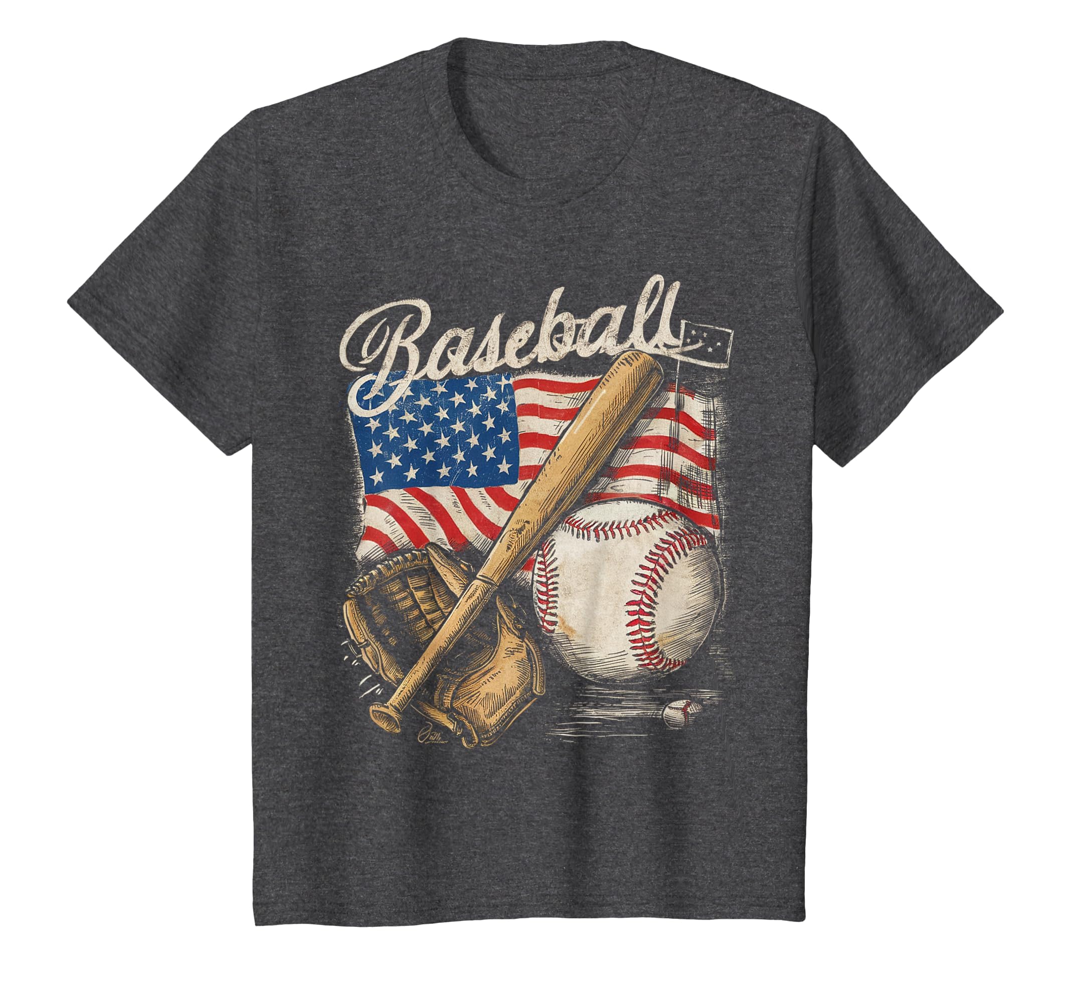 American Flag Baseball Player Bat Fan Catcher Pitcher USA T-Shirt