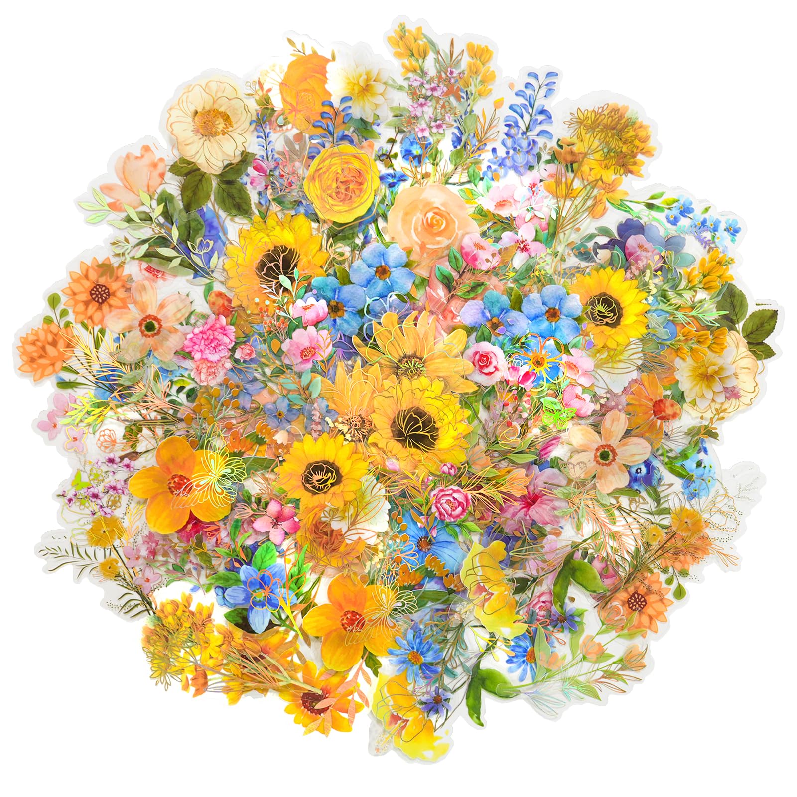 Aromoty Flower Gold foil Holographic Stickers Set 120 pcs with 3 Themes, Resin Transparent Waterproof Stickers Vintage Daily Planner for Scrapbook