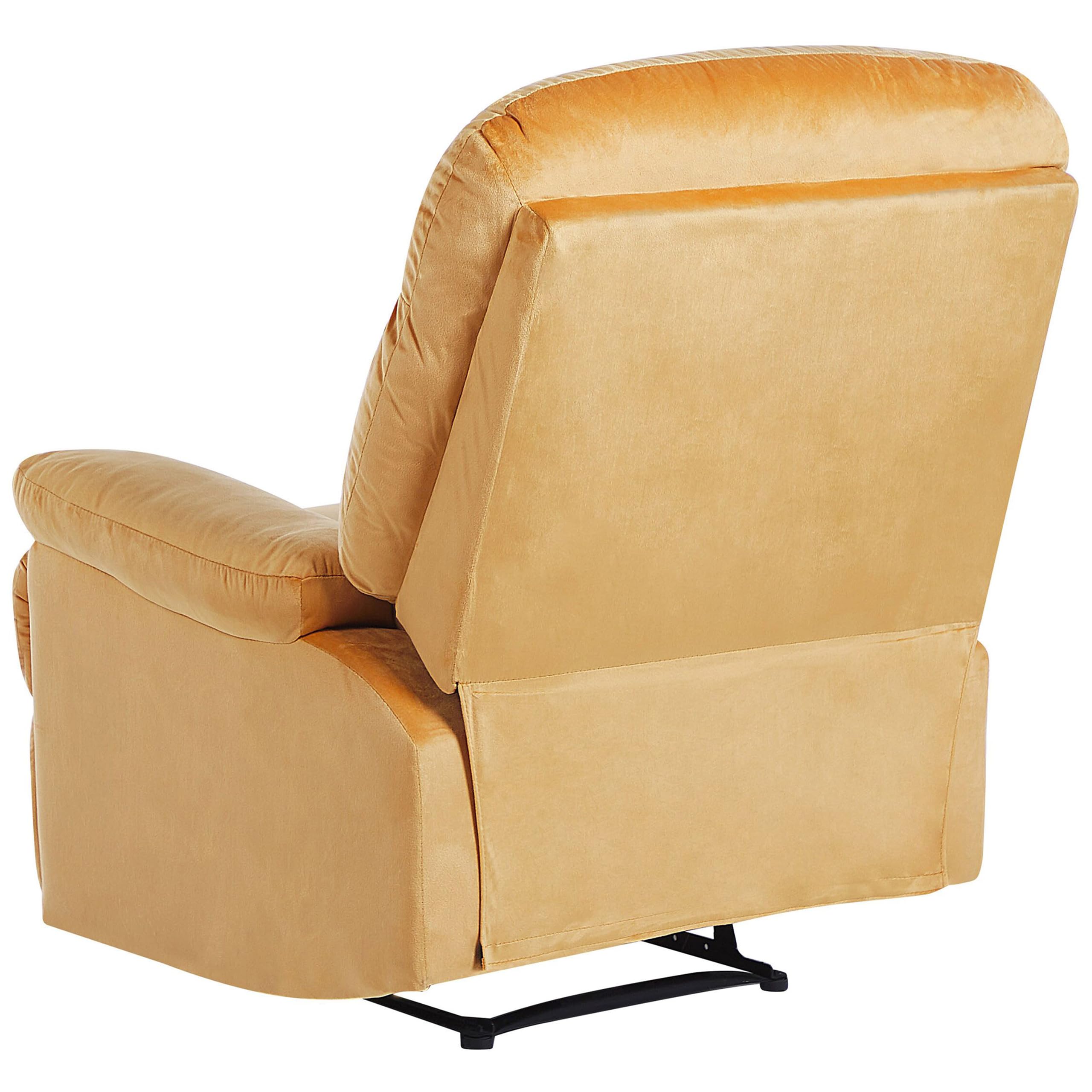 Beliani Fauteuil de Relaxation Position Réglable Manuellement en Velours Jaune avec Repose-Pied et Dossier Inclinables Design Moderne et Ultra Élégant