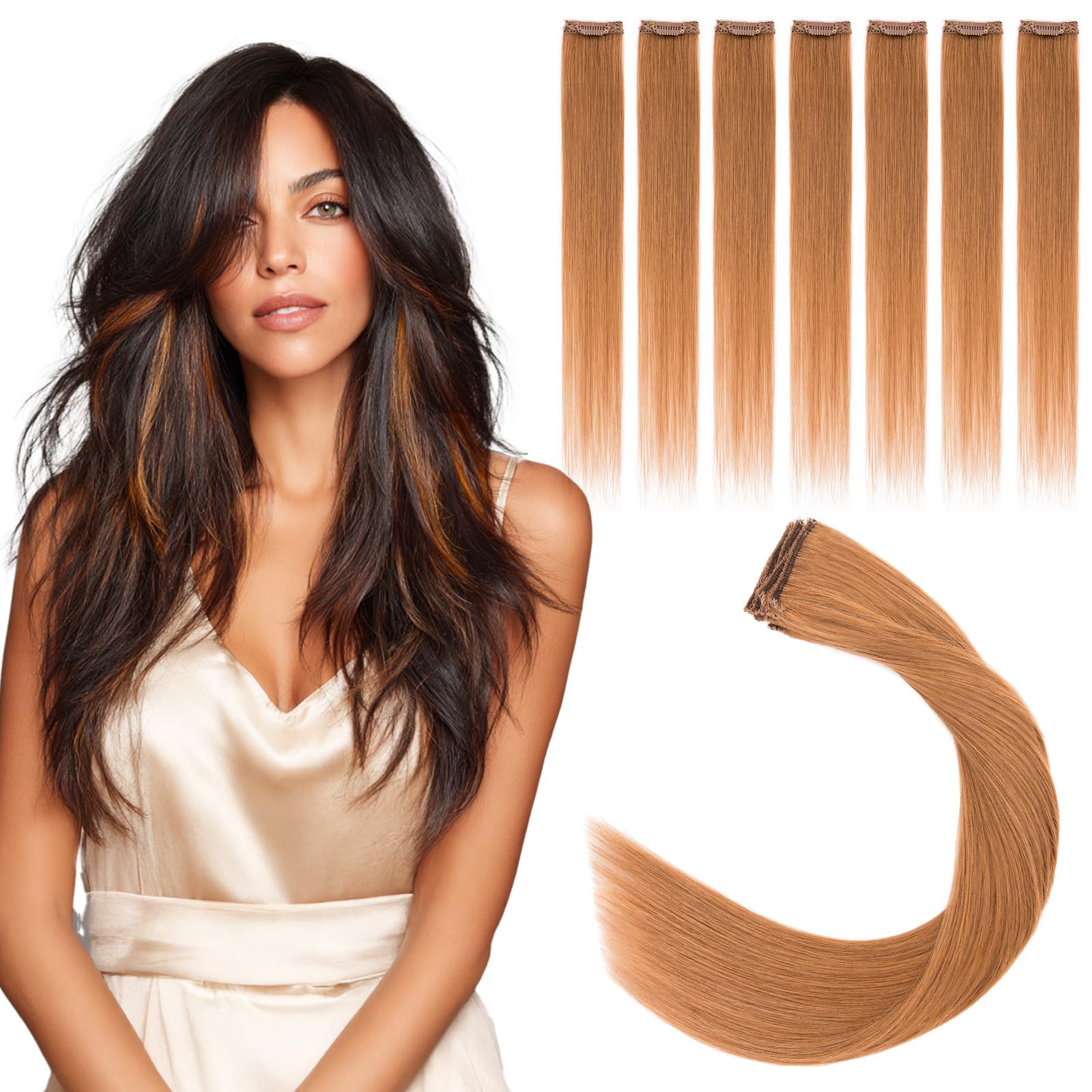 S-noilite Clip in Human Hair Extension Highlight Light Auburn 10 Inch Colored Hair Extensions Clip in for Women Kids Girls Straight Real Human Hair 6 Pieces/Pack 31g