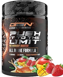 Push it to the Limit - Pre Workout mit L-Arginin + Citrullin + L-Tyrosin + L-Theanin + L-Carnitin + AAKG + Taurin + Rhodiola-Rosenwurz + Koffein - Hochdosiert - 360g - Mango Strawberry Taste