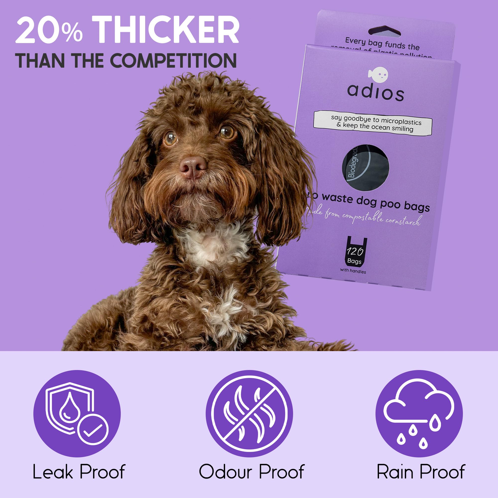 Adios Plastic Home - Bolsas compostables para excrementos de perro sueltas, extra gruesas a prueba de fugas, hechas de almidón de maíz con asas, sin perfume y fáciles de abrir, 360 unidades