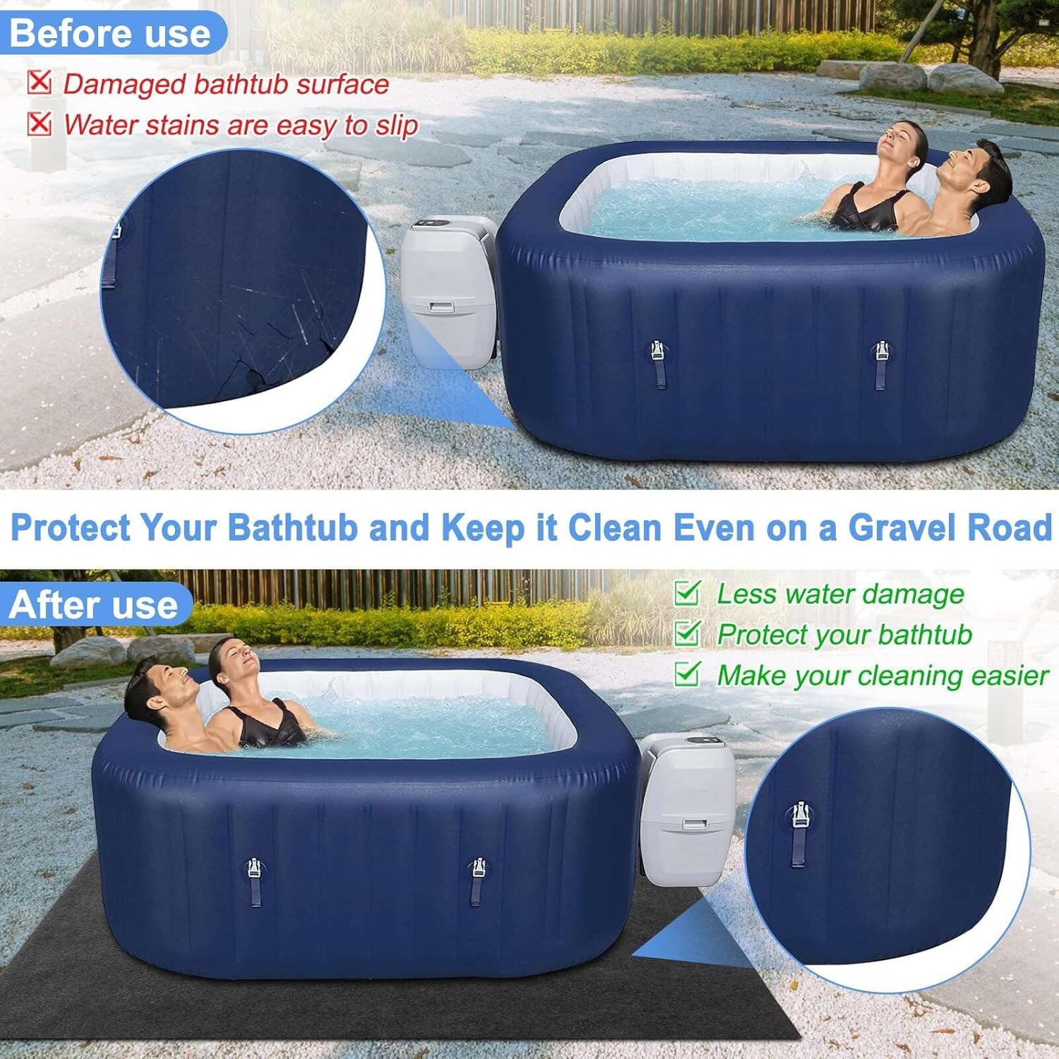 100x100 Inch Hot Tub Mat, Inflatable Hot Tub Mat, Large Washable Floor Protection Mat, Portable Spa Pool Accessories, Waterproof Non-Slip Underlining Absorbent Spa Pool Floor Base Protection
