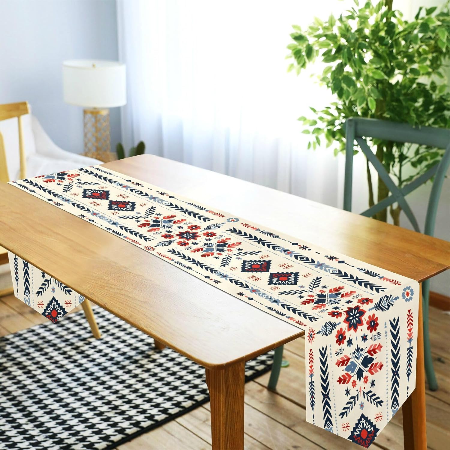 ALAZA Double-Sided Tatreez Decorative Palestinian02 Table Runner 14x108 Inches Long,Table Cloth Runner for Wedding Birthday Party Kitchen Dining Home Everyday Decor