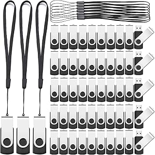 Aoriher 50 Pack USB 2.0 Flash Drives Bulk, Portable USB Thumb Drives with Lanyards, Swivel Flash Drives Thumb Drives for Office School Data Storage (Black, Silver, 2GB)