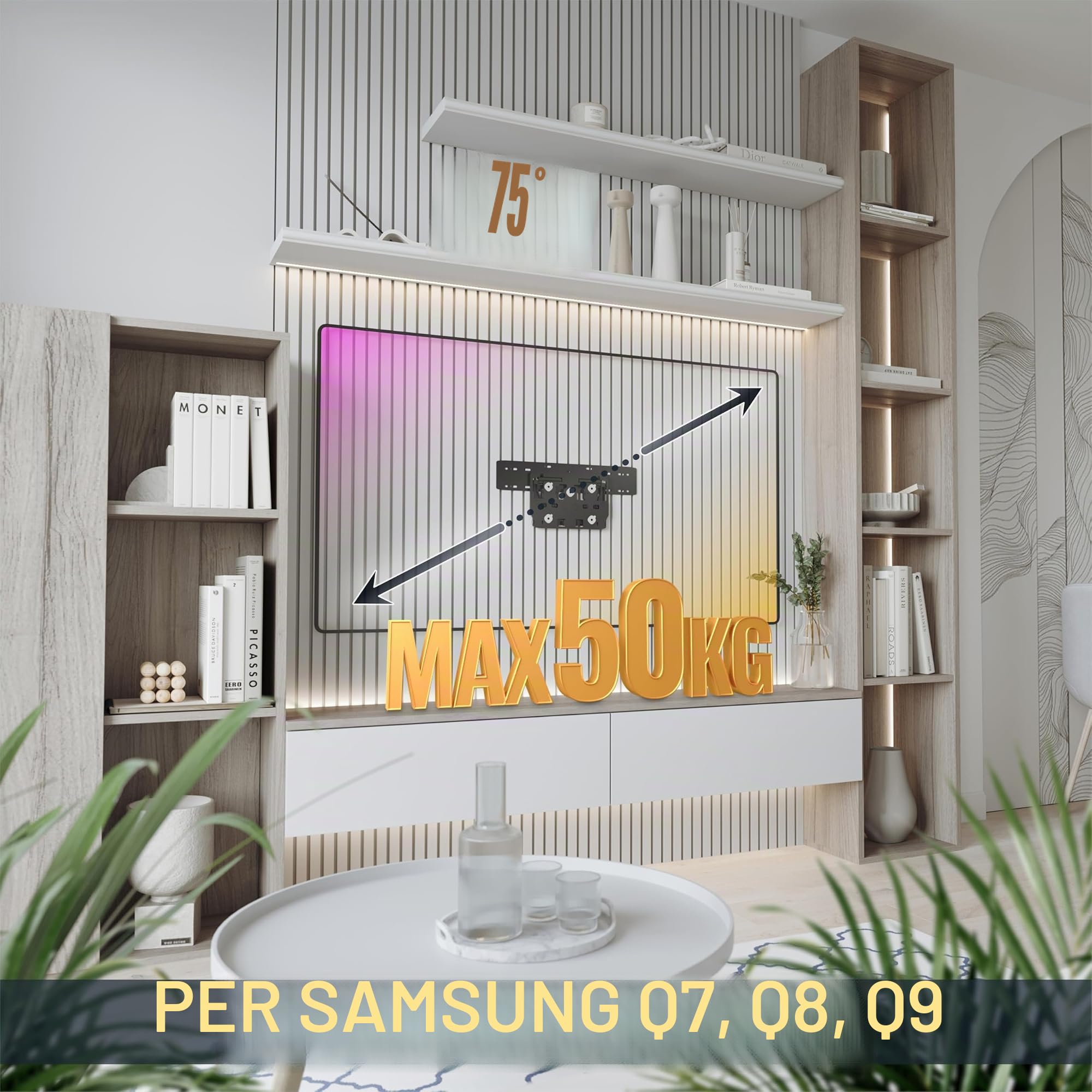 RICOO Supporto SQ75 TV parete Staffa muro No-Gap Fisso Inclinabile Adatto televisore Samsung Q7 Q8 Q9 QLED Televisione 75" pollici (190/191 cm)