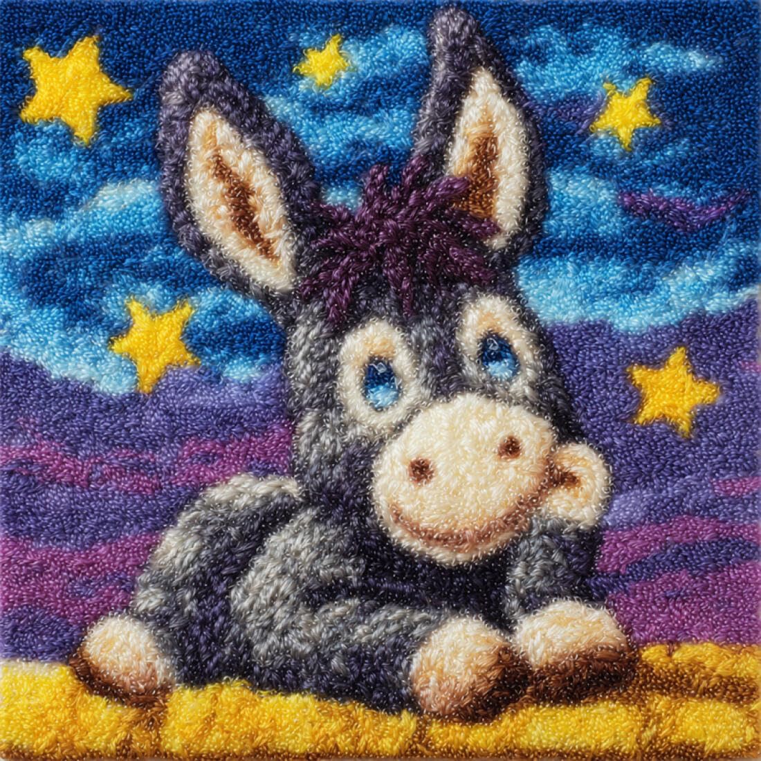 Kitquiver Animal Latch Hook Cushion Set Cartoon Donkey Crochet Needlework Crafts with Latch Hook Tool for Adults DIY Handmade Home Cushion Kits Decor 17x17In