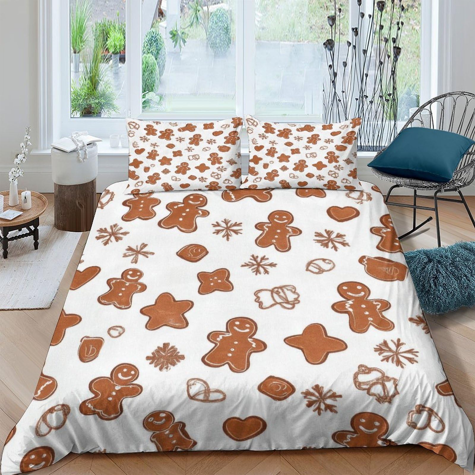 Ctjqhvkz Style-7 3D Printed Gingerbread Biscuit Fitted Sheet Microfiber Christmas Cookie Bed Cover Non-Slip Machine Washable For Bedroom Single（135X200cm）