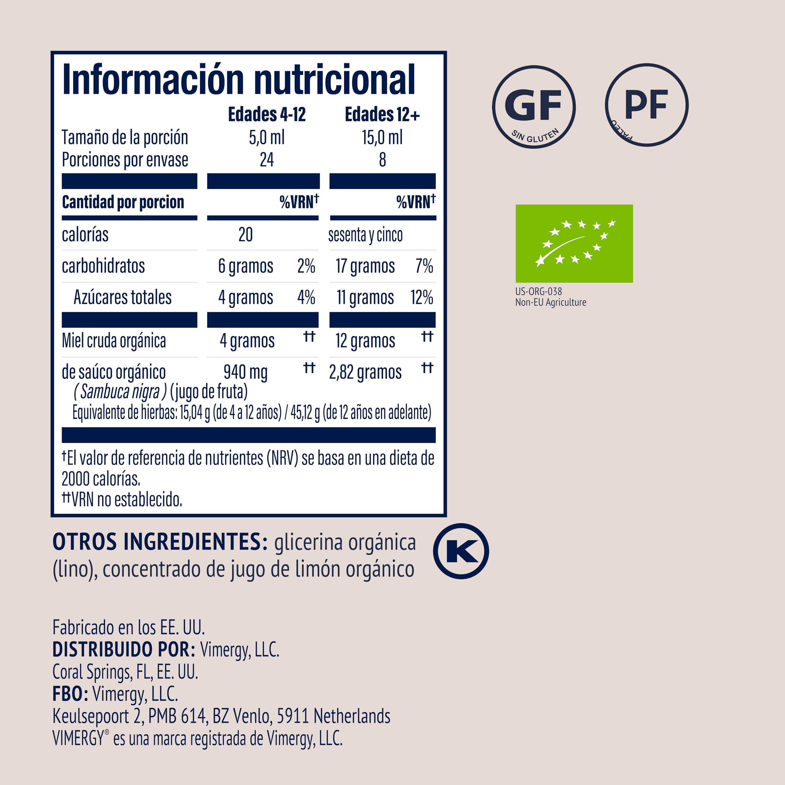 Vimergy Soothe Wise – Fórmula de extracto de saúco de rápida absorción con fórmula de miel orgánica cruda – Kosher (120 ml)