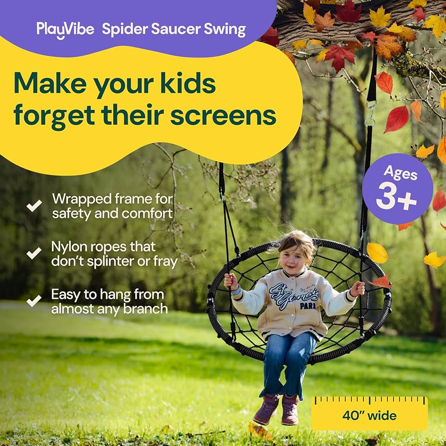 Amazon.com: PLAYVIBE Spider Web Tree Swing - 40-Inch Black
