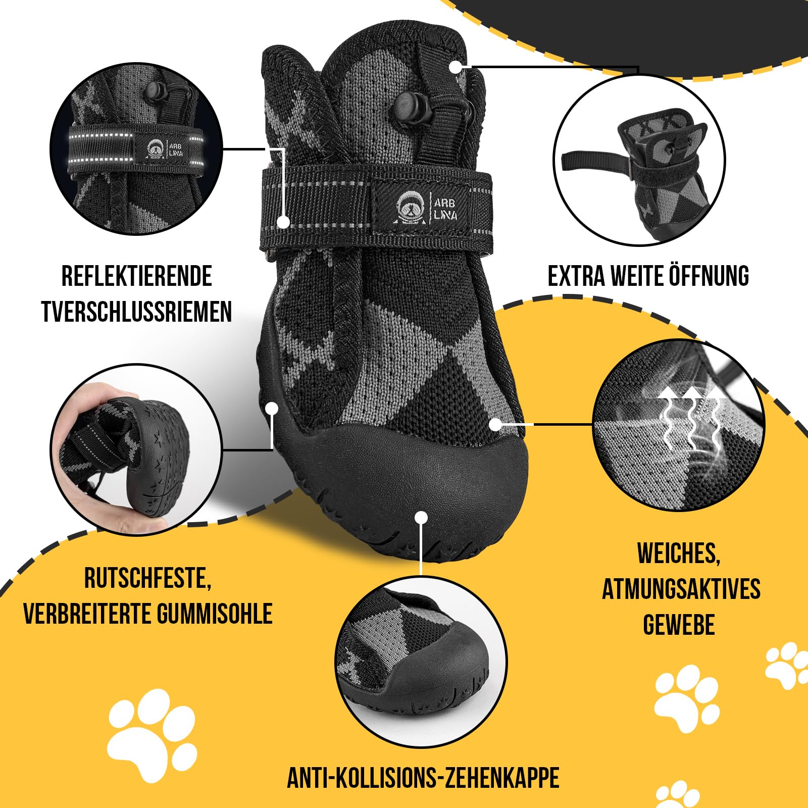 Arblina Hundeschuhe Outdoor, Hunde Schuhe Wasserdicht mit Verstellbarem Klettverschluss, Weicher Hundepfotenschutz für Kleine/Mittlere/Große Hunde, Atmungsaktive HundeSchuhe für Verletzte Pfoten