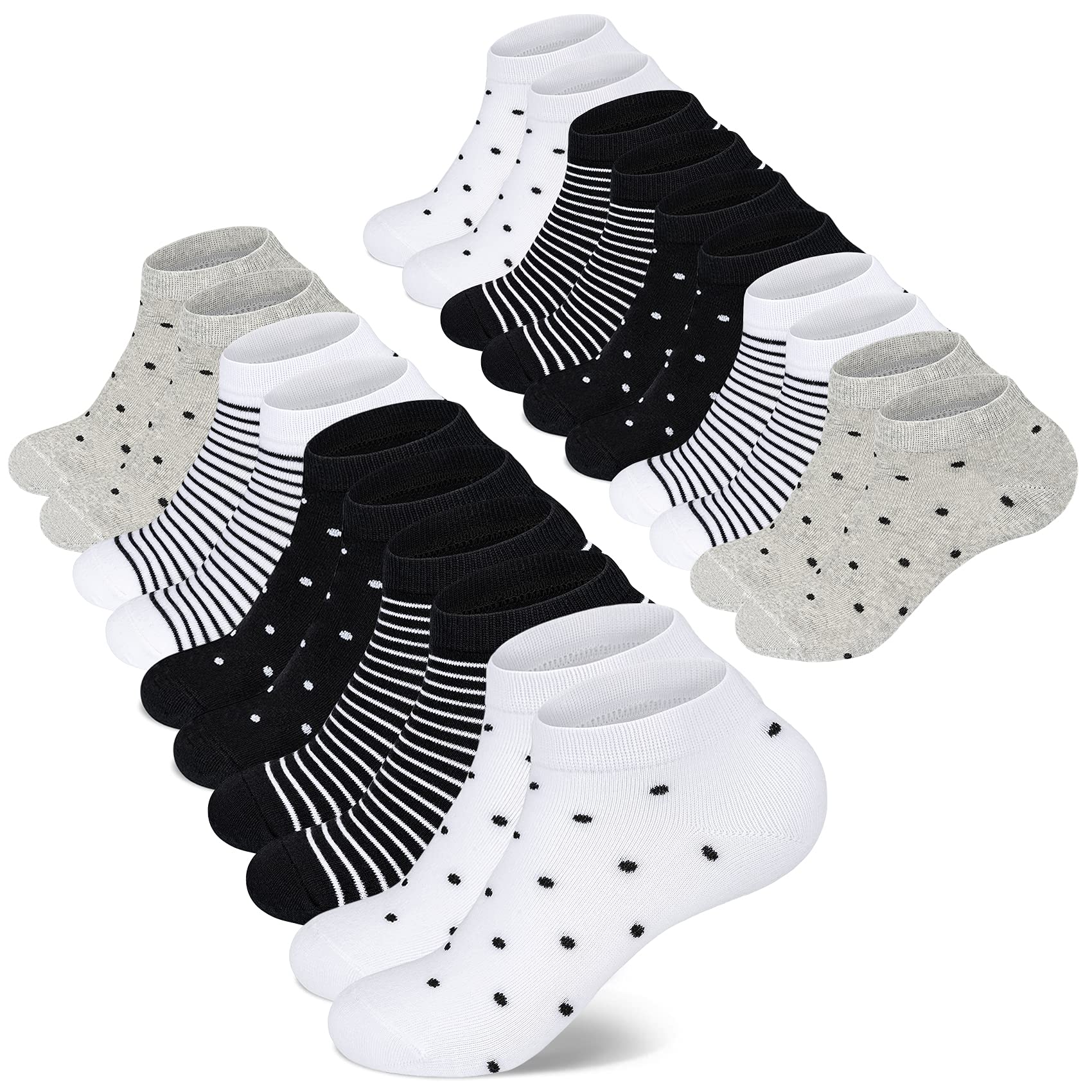 Mowenti I 10 Paar I Sneaker Socken Damen 35-38 39-42 Kurzsocken Sportsocken mit Streifen und Punkten