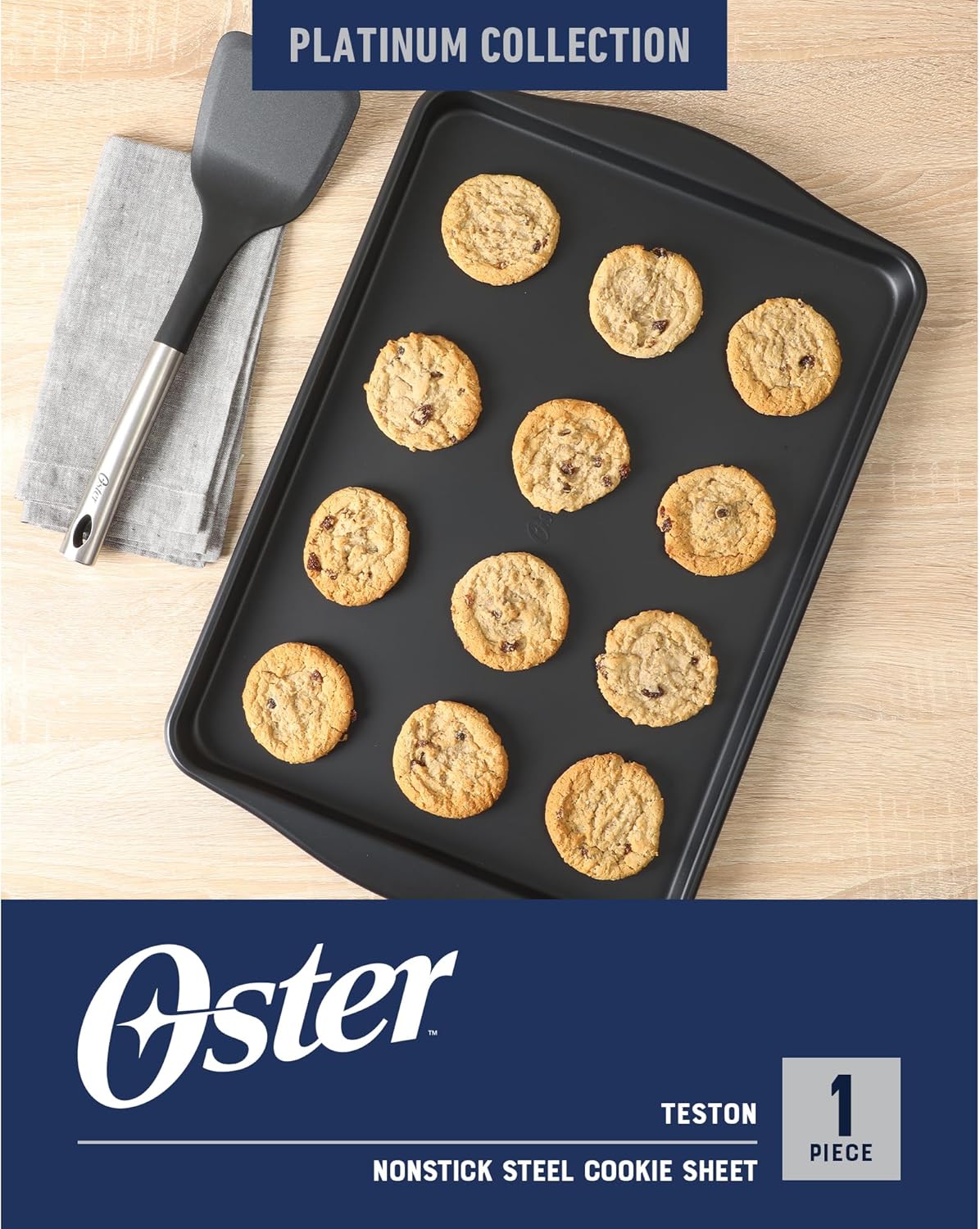 Oster Teston Nonstick Cookie Sheet, 18 x 13 Inch Carbon Steel Baking Pan, Matte Black, Warp-Resistant, PFAS-Free, Oven-Safe - Image 2