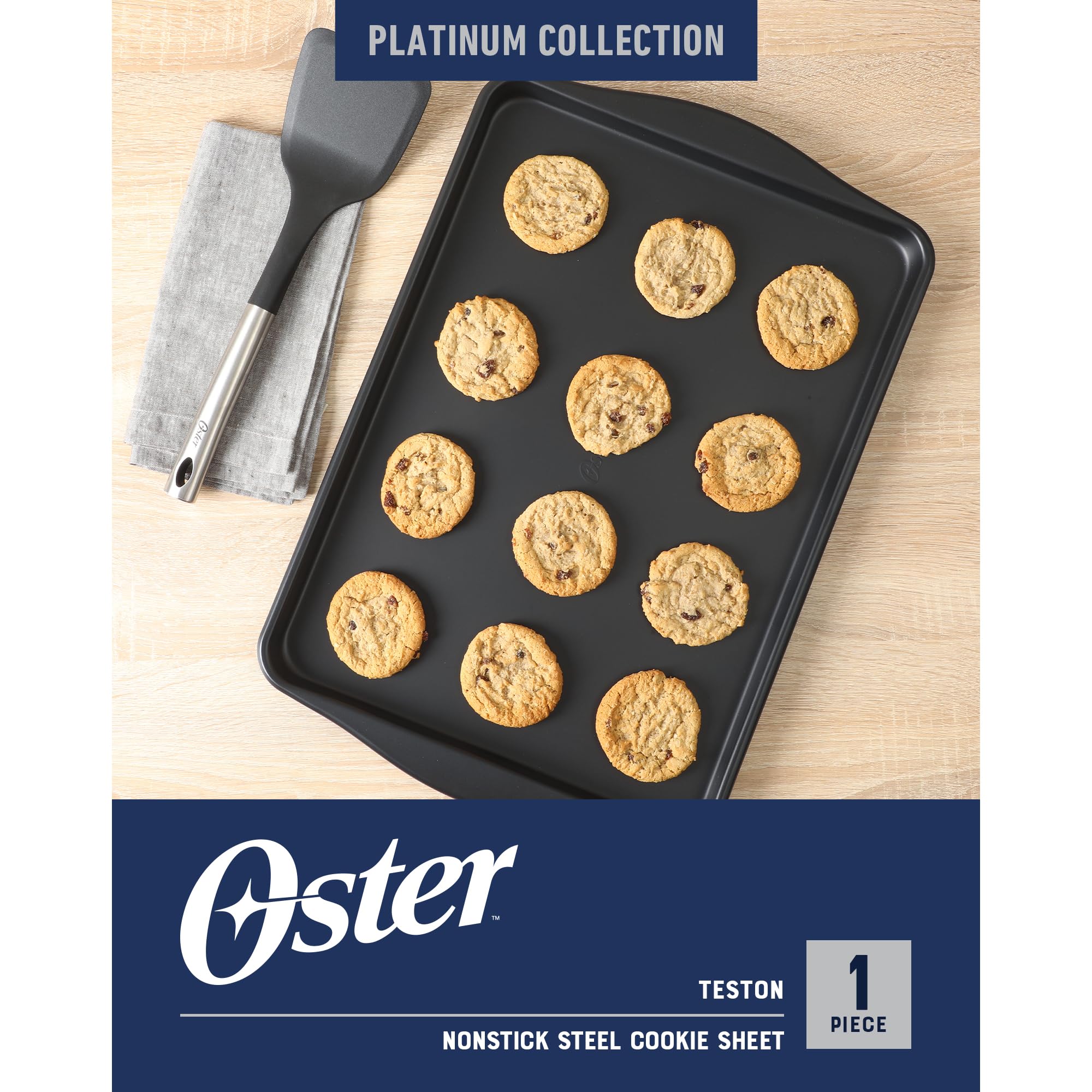 Oster Teston Backblech aus Karbonstahl, antihaftbeschichtet, 45,7 x 33 cm, Mattschwarz